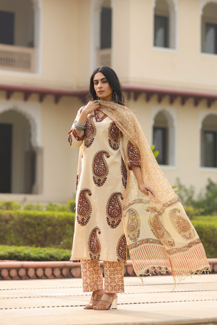 Chehak Beige Cotton Suit Set
