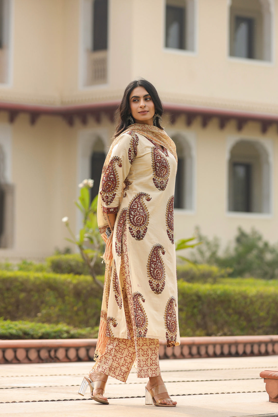 Chehak Beige Cotton Suit Set