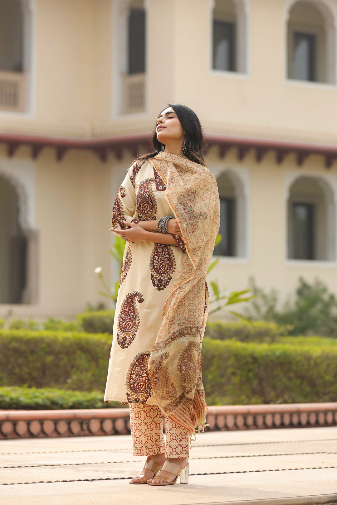 Chehak Beige Cotton Suit Set