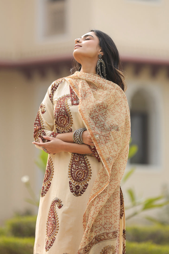 Chehak Beige Cotton Suit Set