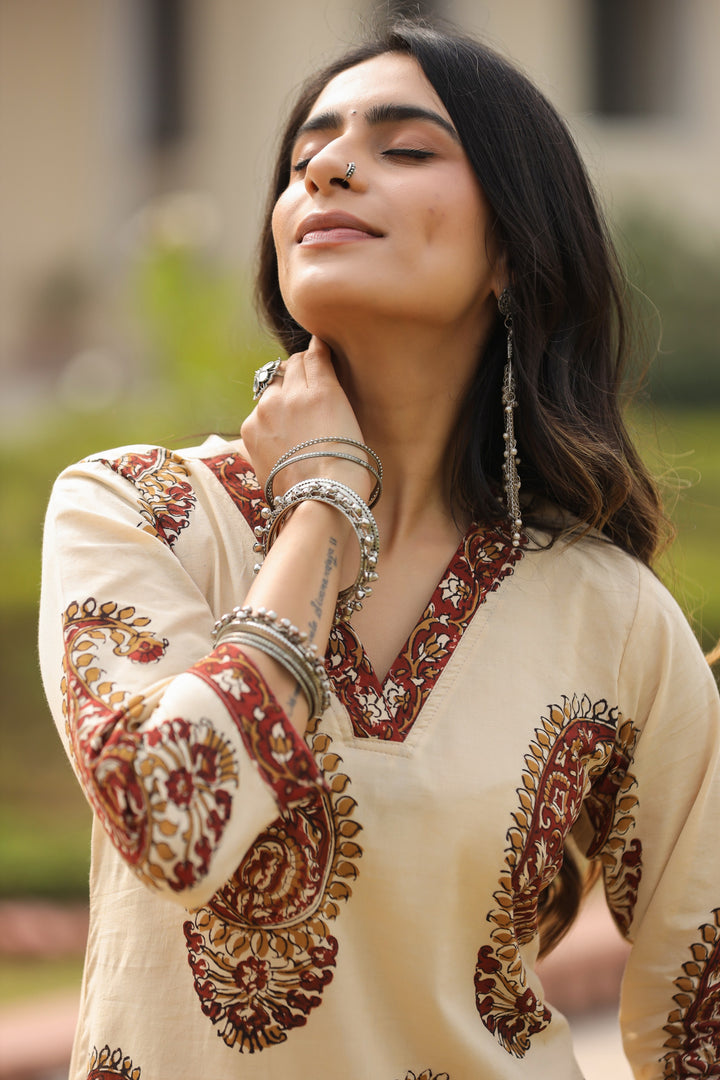 Chehak Beige Cotton Suit Set