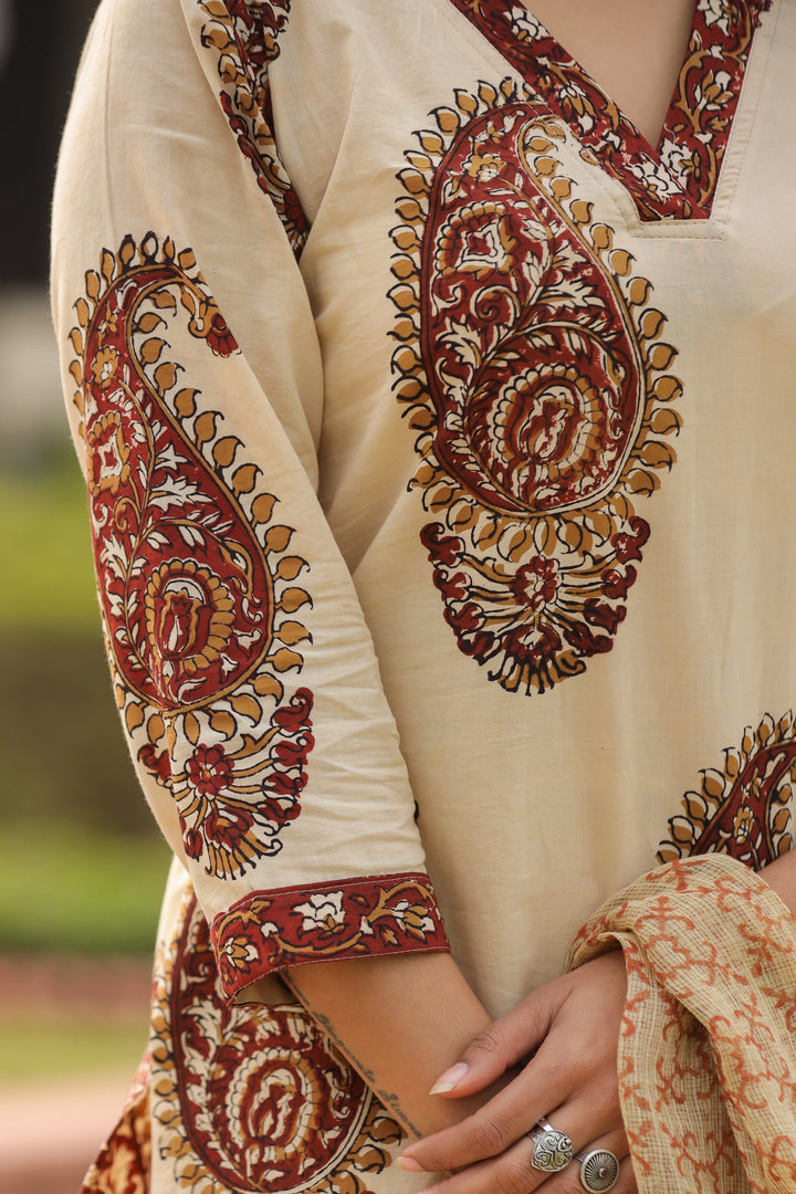 Chehak Beige Cotton Suit Set