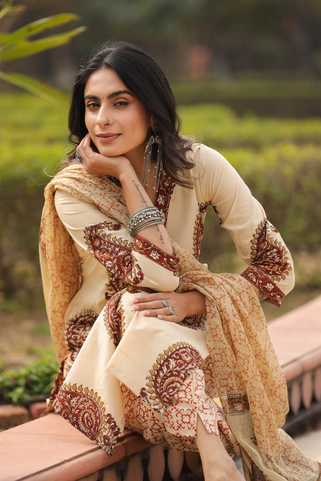 Chehak Beige Cotton Suit Set