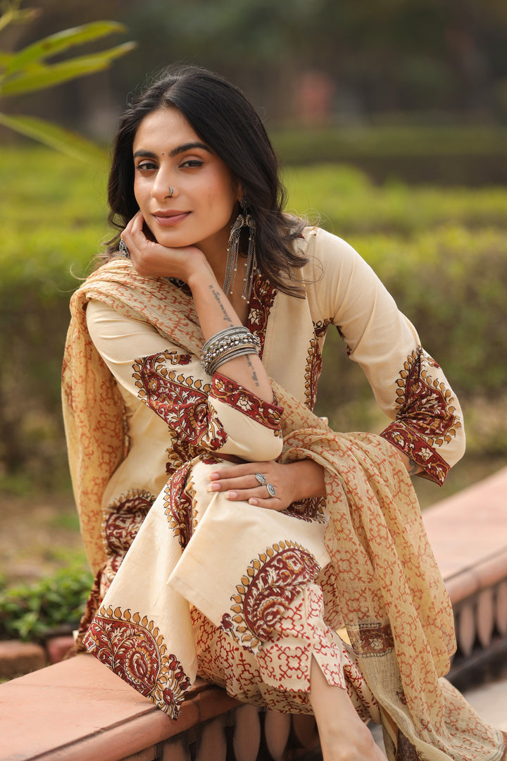 Chehak Beige Cotton Suit Set