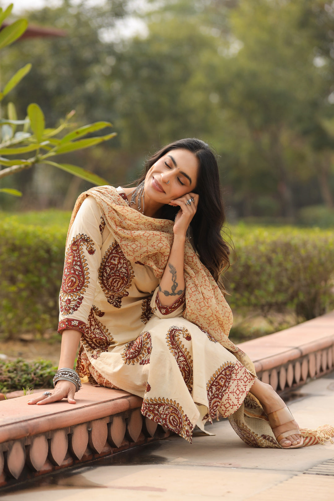 Chehak Beige Cotton Suit Set