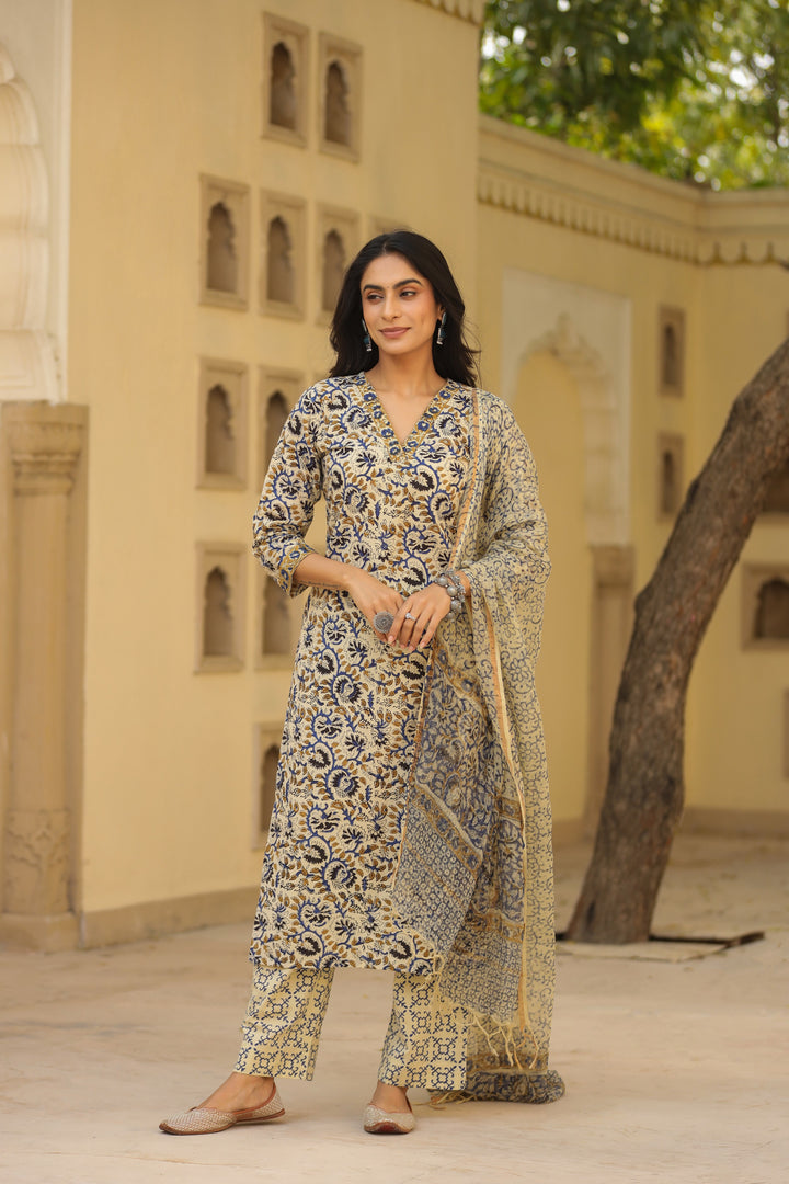 Surma Blue Cotton Suit Set