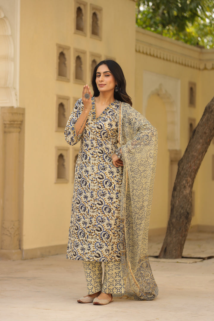 Surma Blue Cotton Suit Set