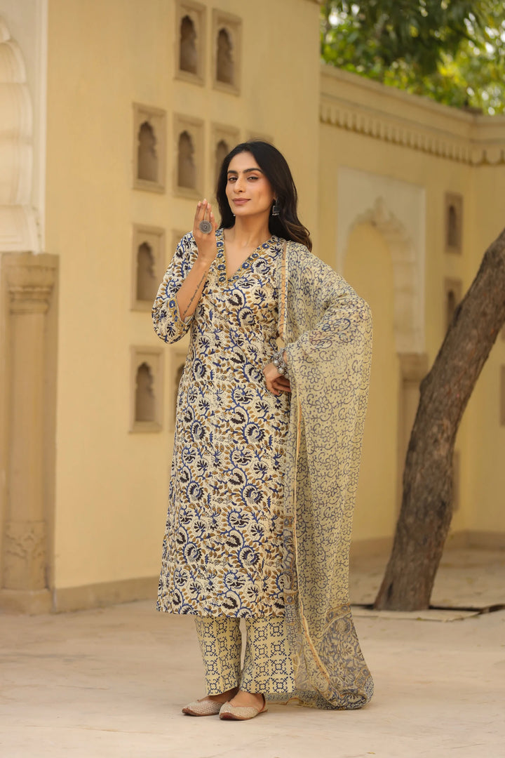 Unstitched - Surma Blue Cotton Suit Set