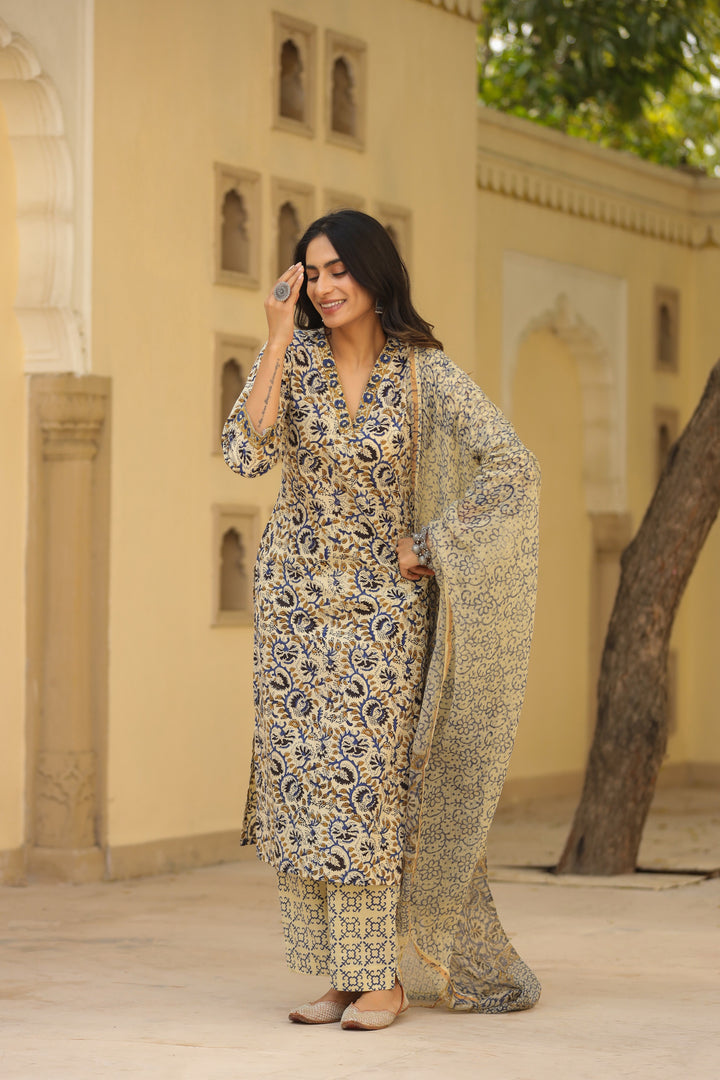 Surma Blue Cotton Suit Set