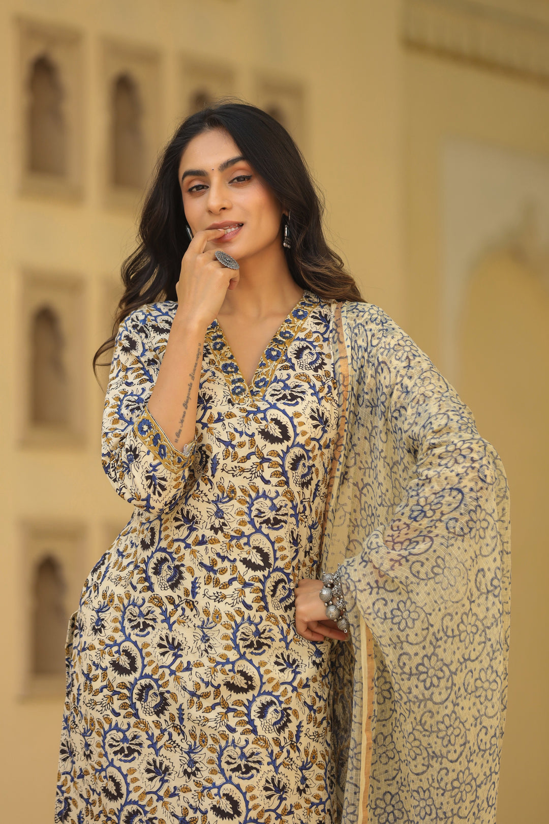 Surma Blue Cotton Suit Set