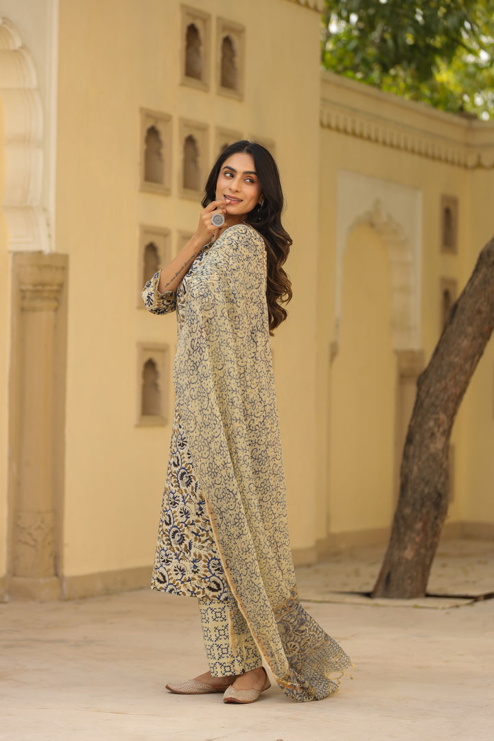 Surma Blue Cotton Suit Set