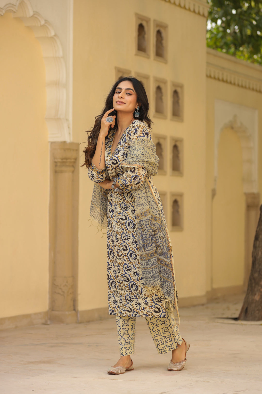 Surma Blue Cotton Suit Set