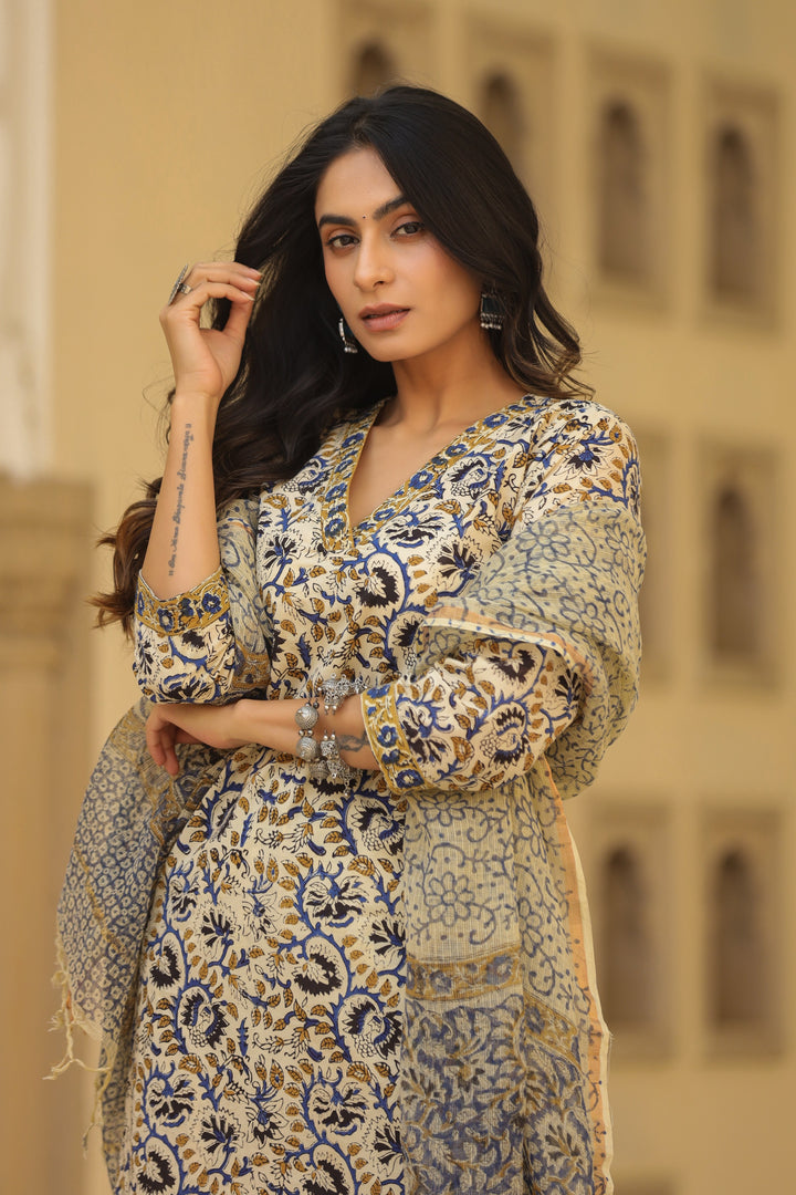 Surma Blue Cotton Suit Set