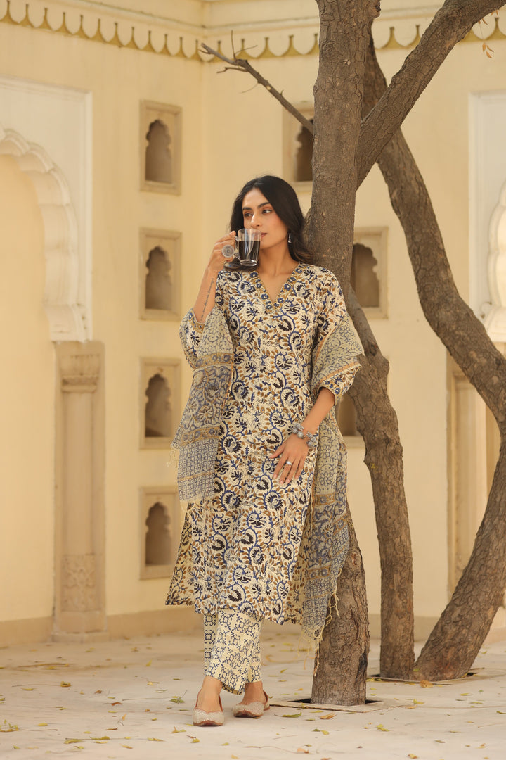 Surma Blue Cotton Suit Set