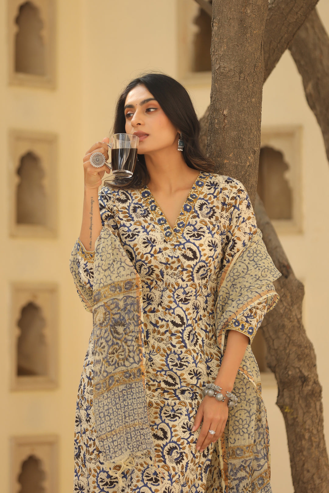 Surma Blue Cotton Suit Set
