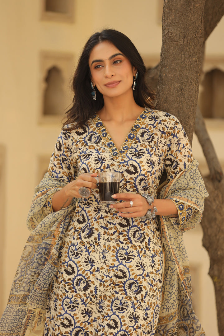 Surma Blue Cotton Suit Set