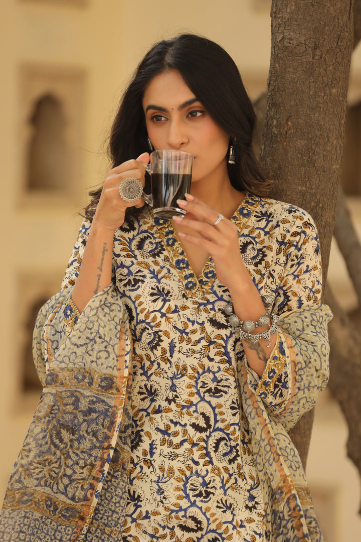 Surma Blue Cotton Suit Set