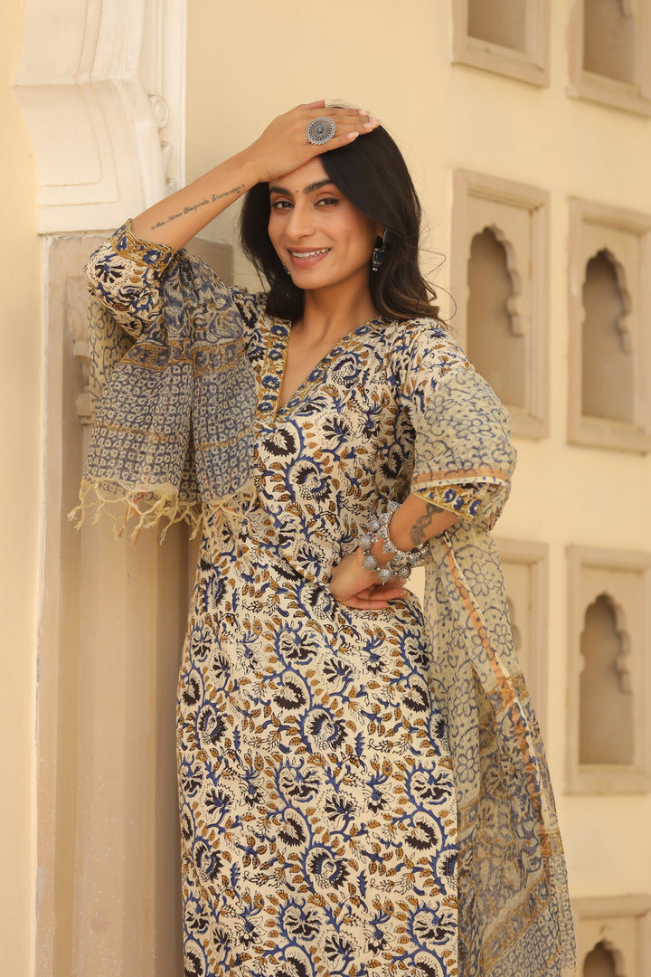 Surma Blue Cotton Suit Set