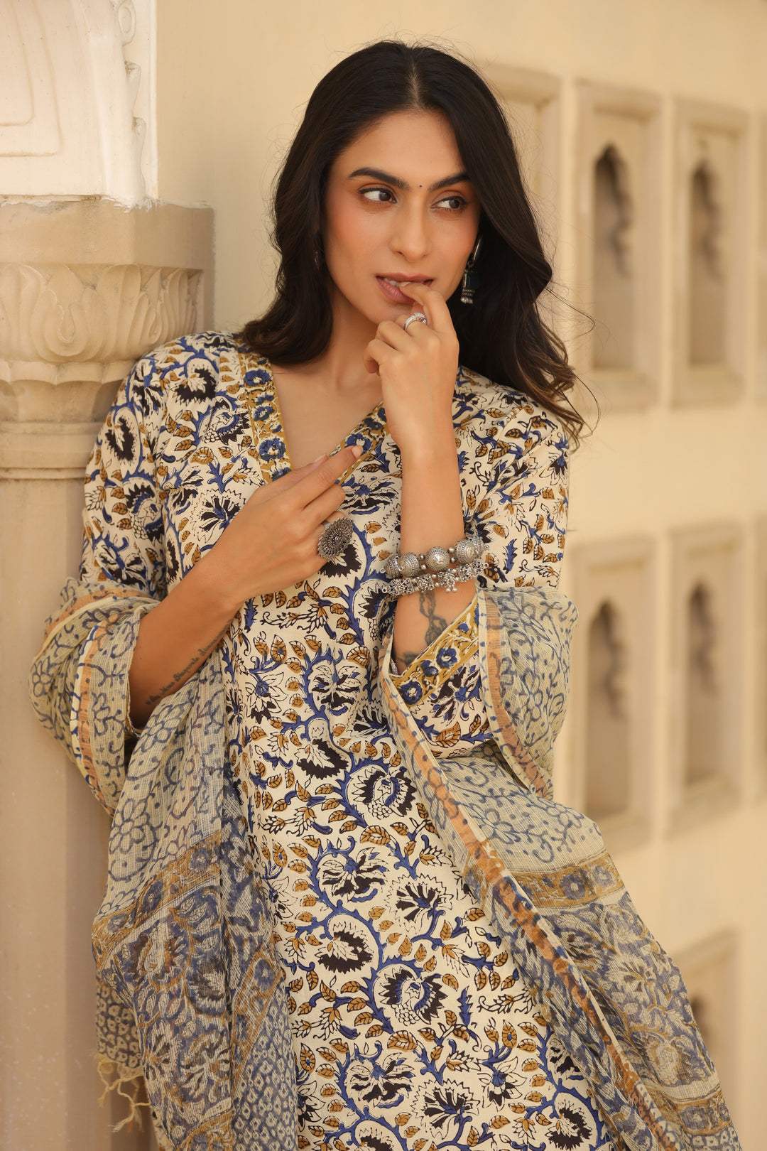 Surma Blue Cotton Suit Set