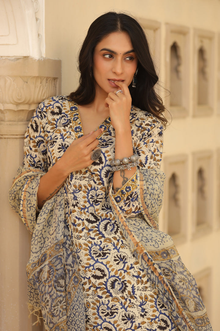 Surma Blue Cotton Suit Set