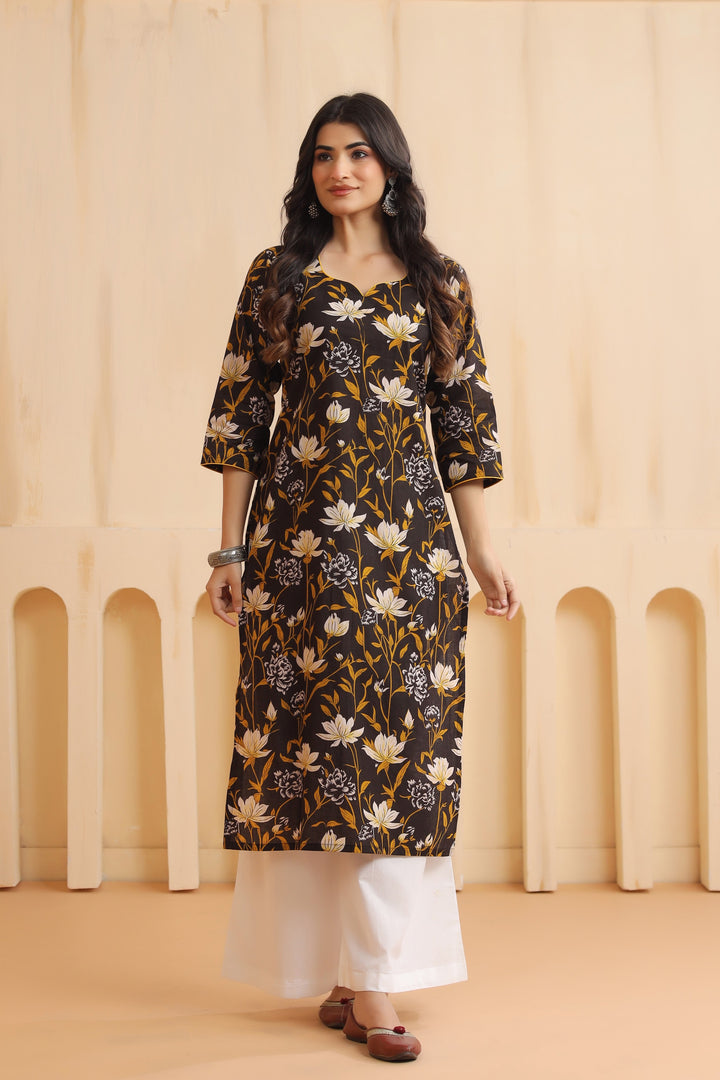 Rihana Black Cotton Kurta