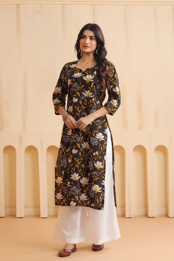 Rihana Black Cotton Kurta