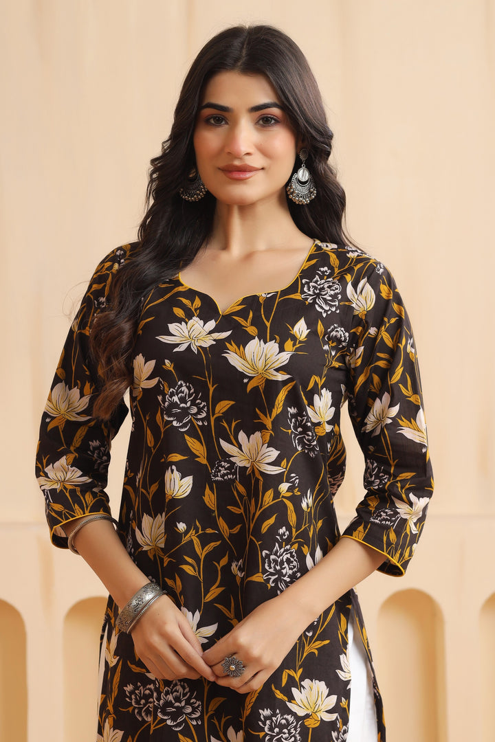 Rihana Black Cotton Kurta