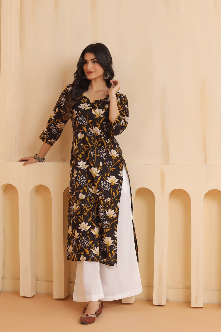 Rihana Black Cotton Kurta