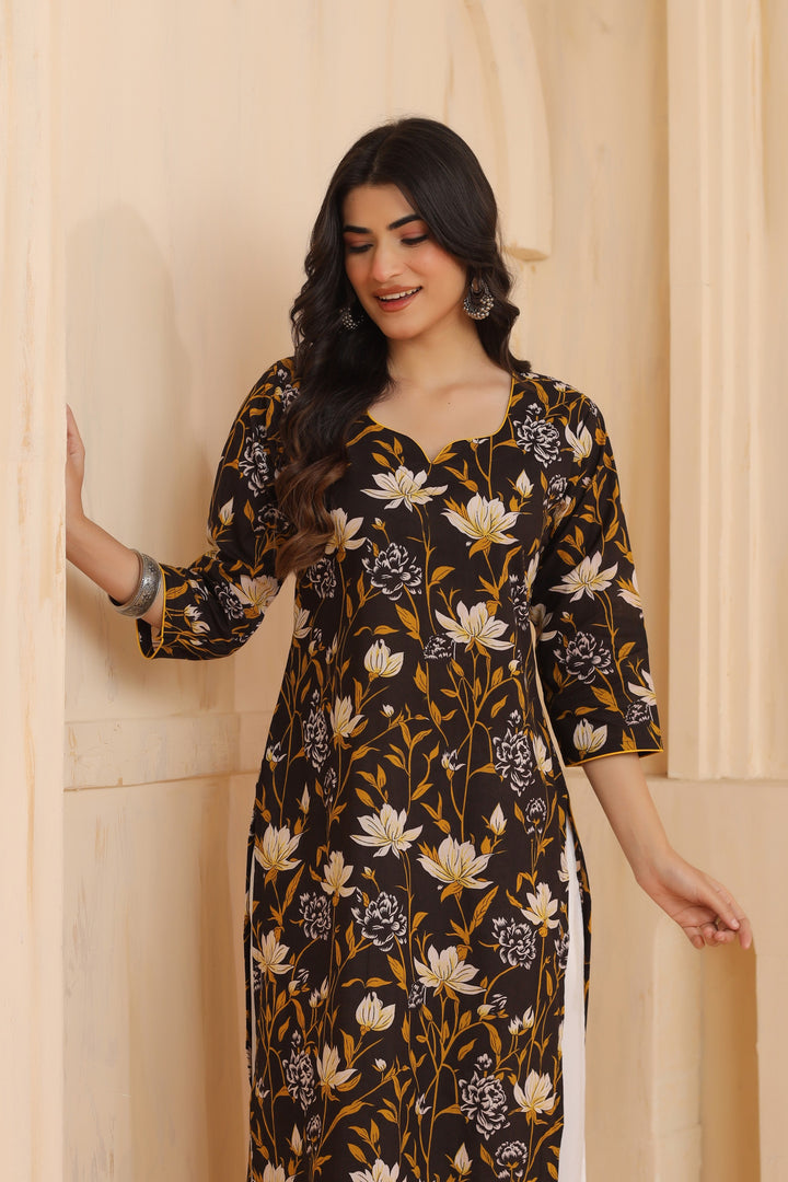 Rihana Black Cotton Kurta