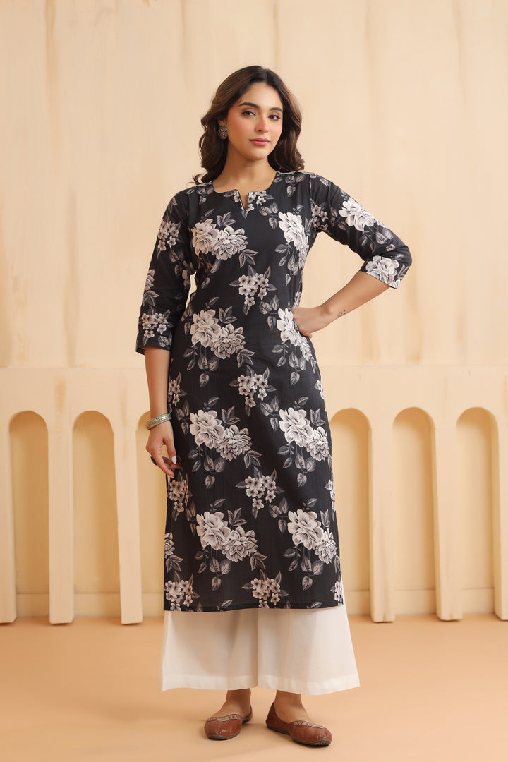 Taashi Black Cotton Kurta