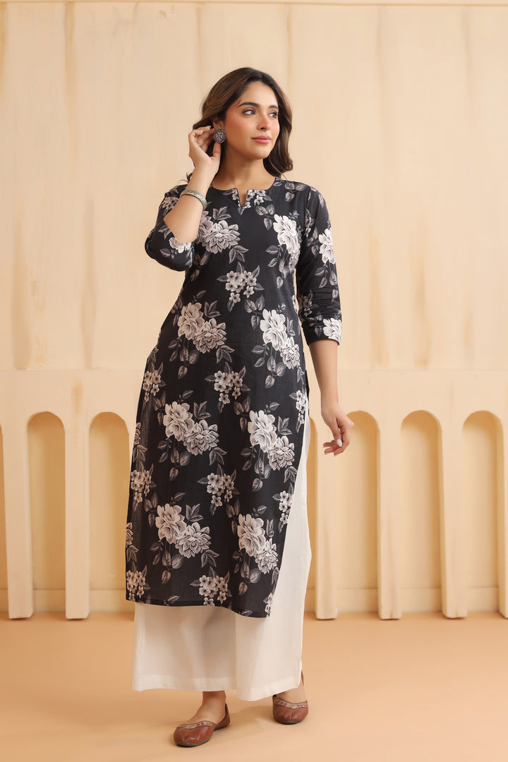 Taashi Black Cotton Kurta