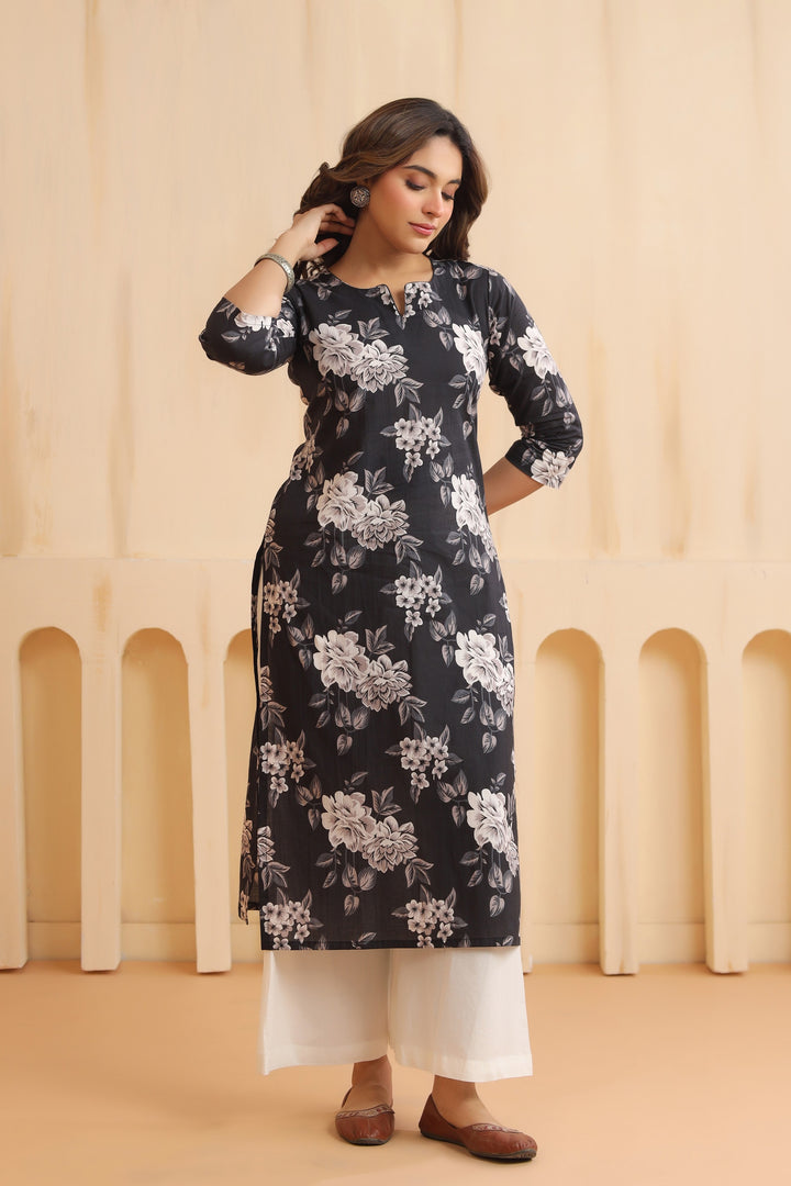 Taashi Black Cotton Kurta
