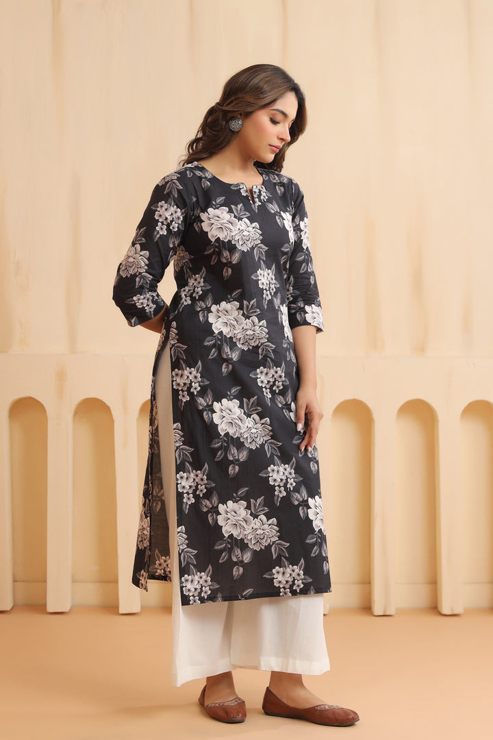 Taashi Black Cotton Kurta