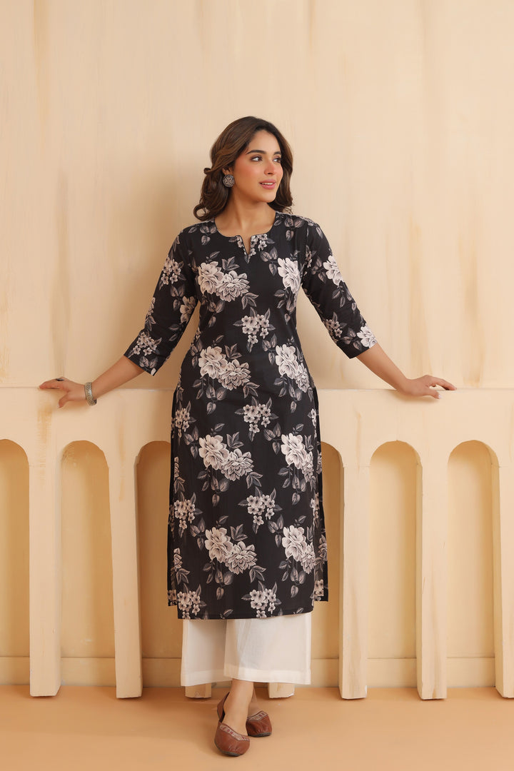 Taashi Black Cotton Kurta