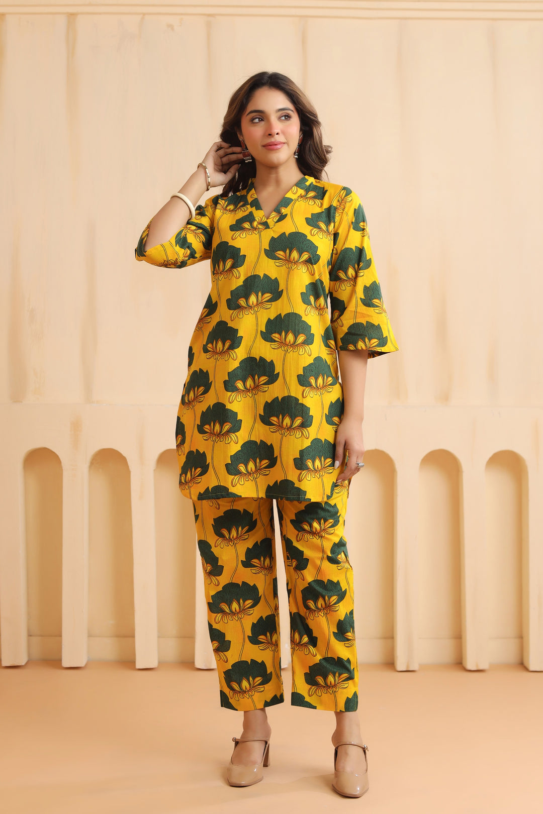 Yellow Green Cotton Co-ord Set