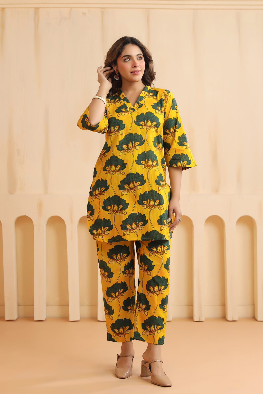 Yellow Green Cotton Co-ord Set