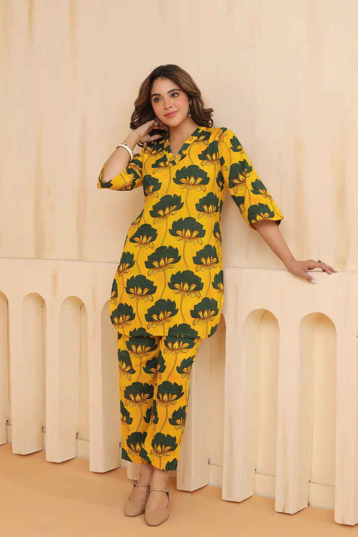 Yellow Green Cotton Co-ord Set