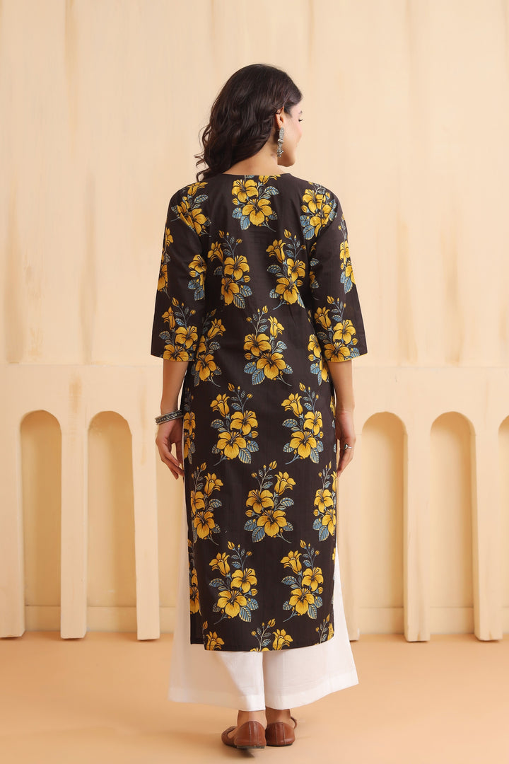Alaani Black Cotton Kurta