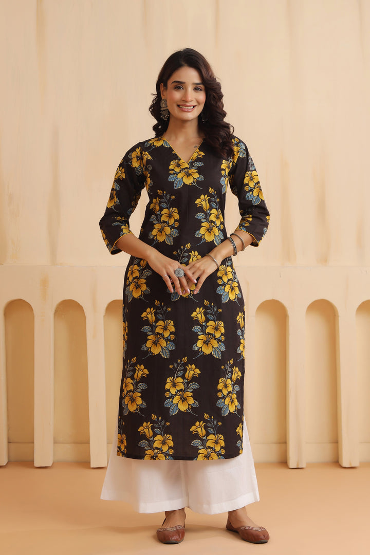 Alaani Black Cotton Kurta