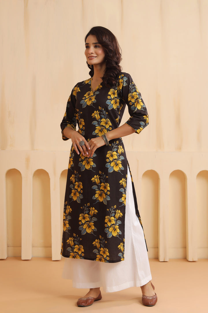 Alaani Black Cotton Kurta