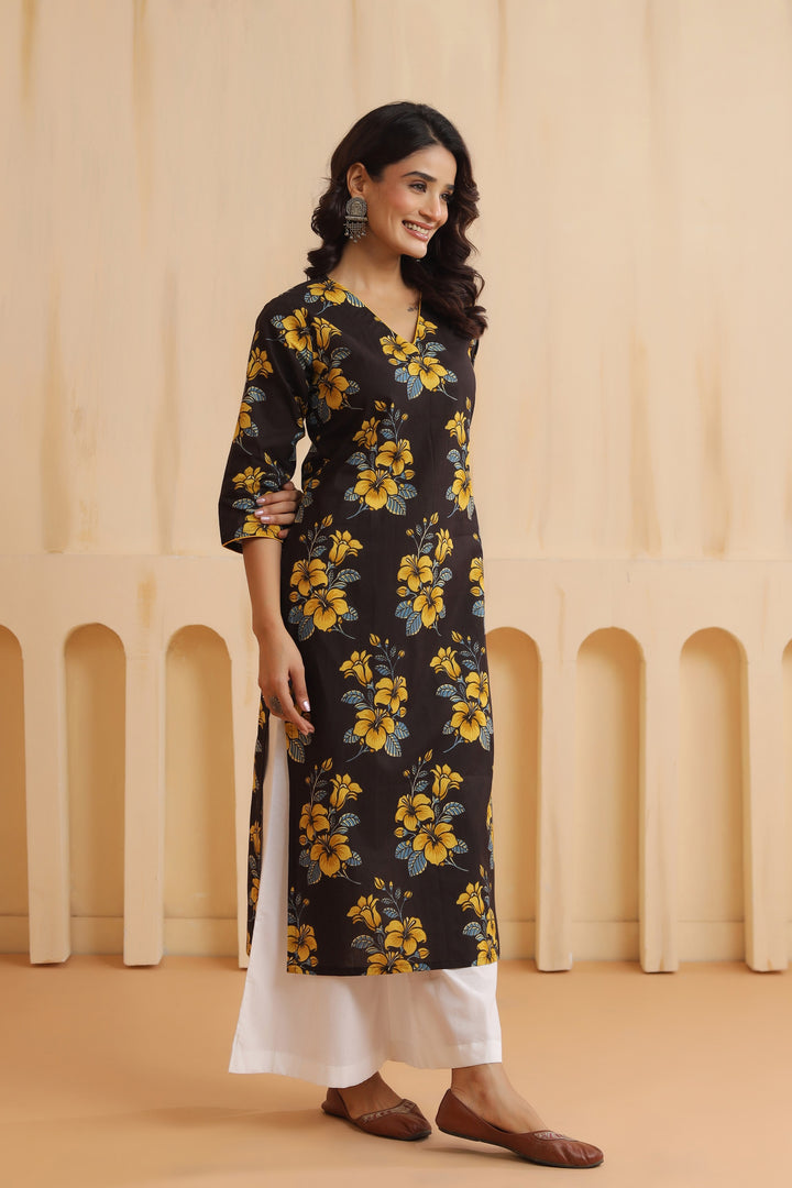Alaani Black Cotton Kurta