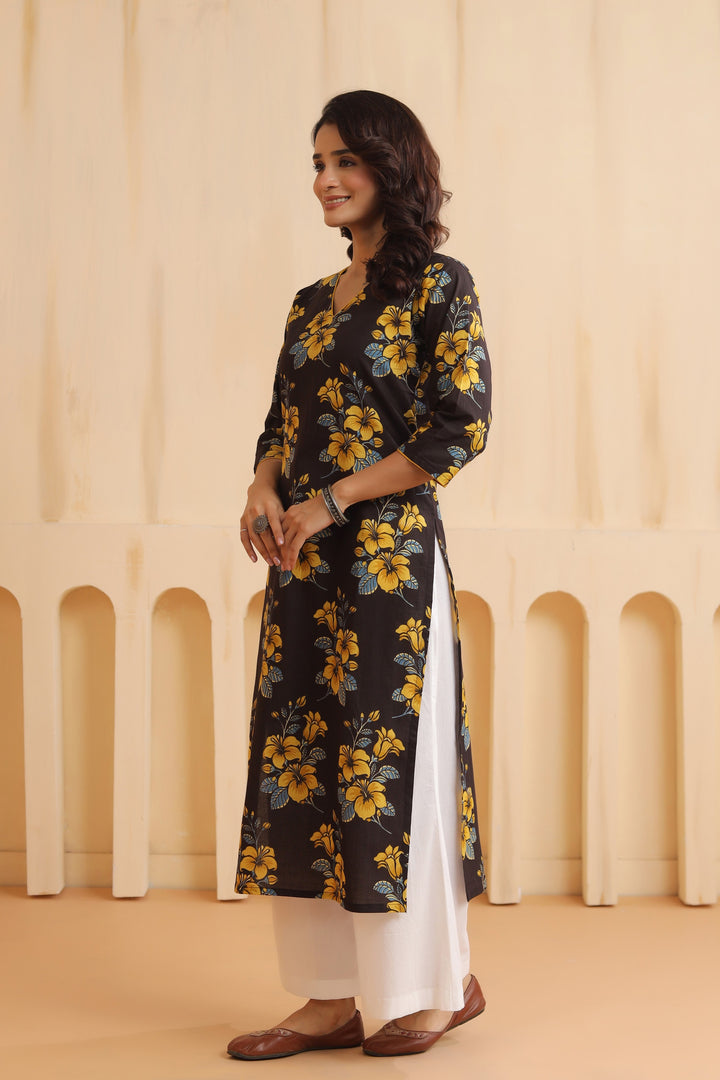 Alaani Black Cotton Kurta