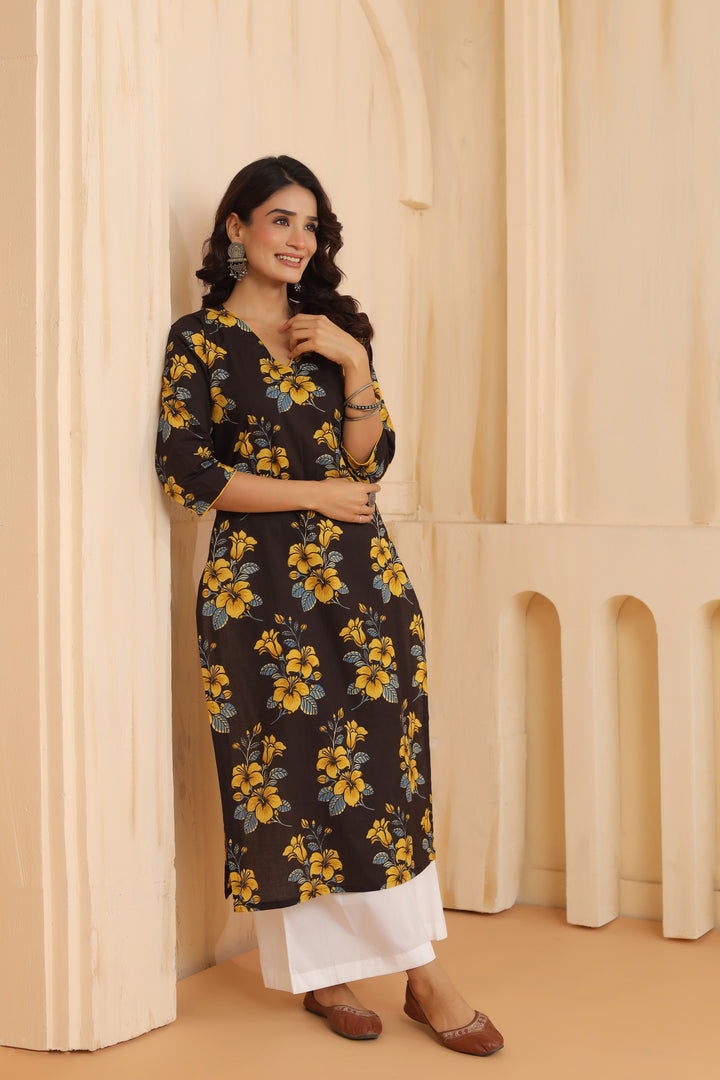 Alaani Black Cotton Kurta