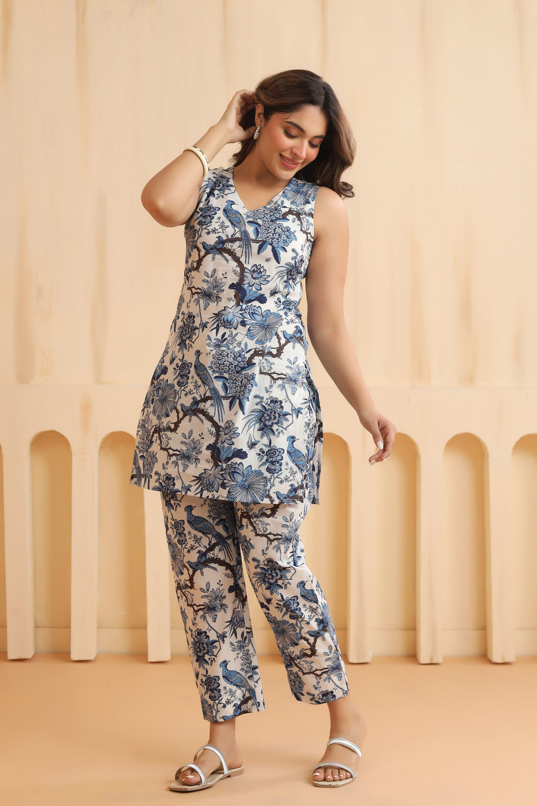 White Sleeveless Cotton Co-ord Set
