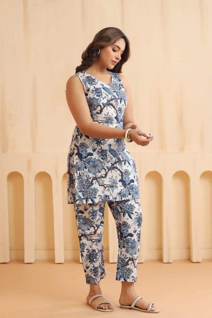 White Sleeveless Cotton Co-ord Set