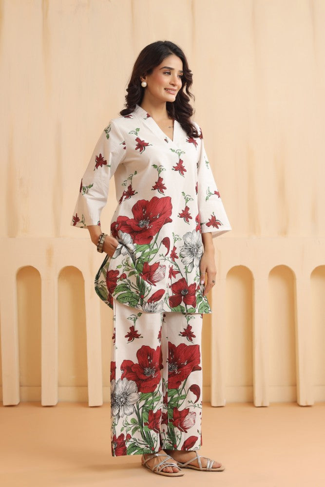 Jennifer Red Floral Coord Set