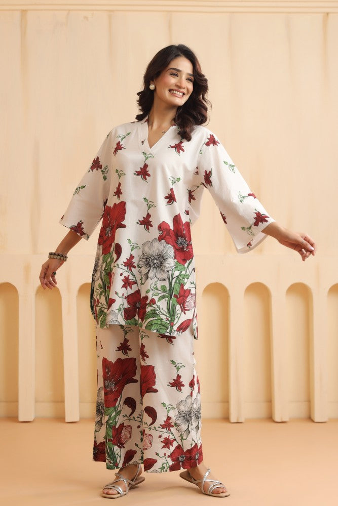 Jennifer Red Floral Coord Set