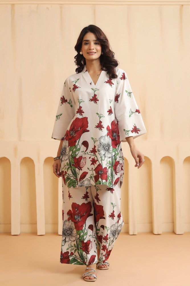 Jennifer Red Floral Coord Set