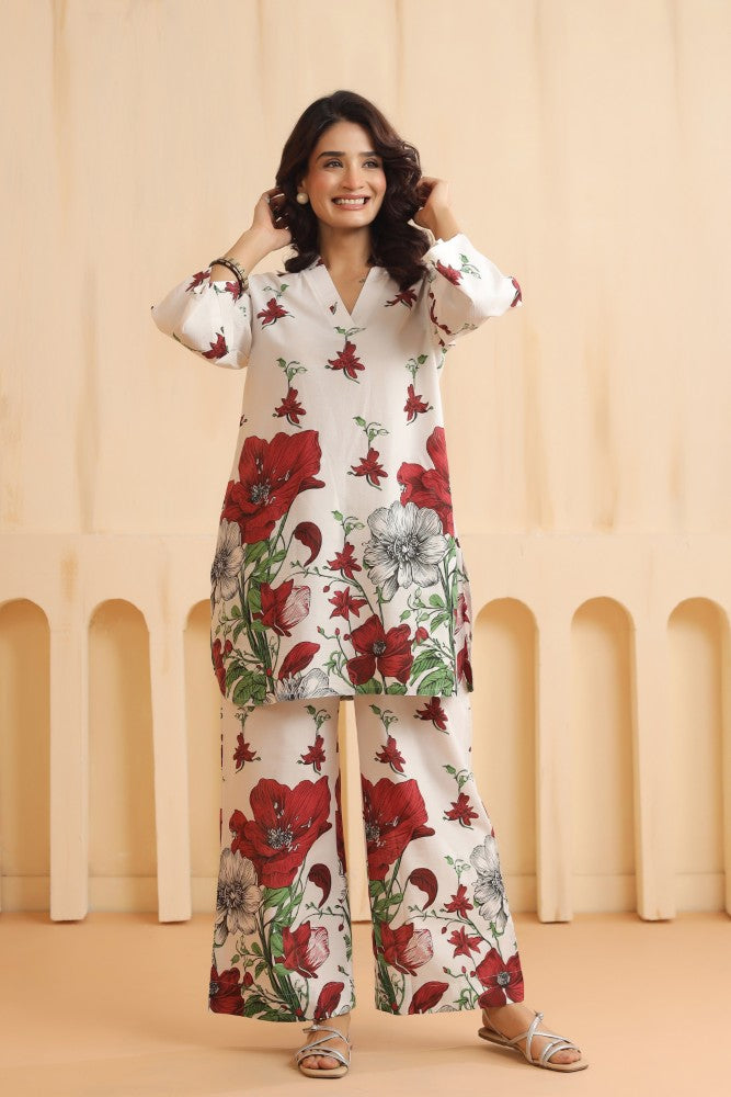 Jennifer Red Floral Coord Set