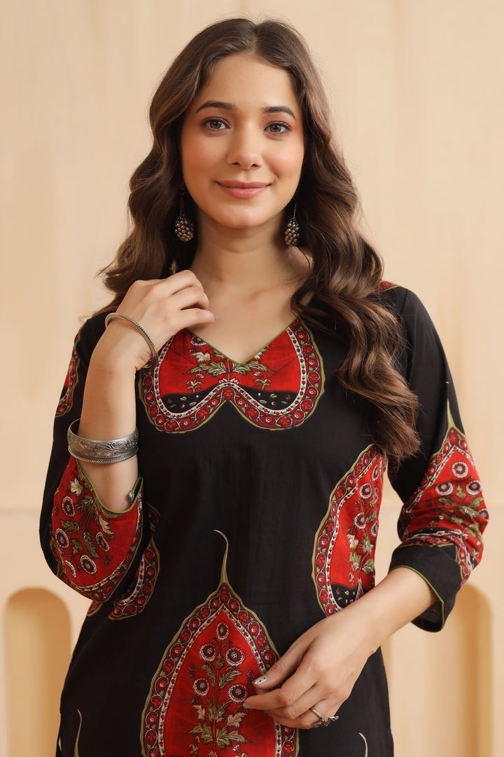 Siya Black Cotton Kurta